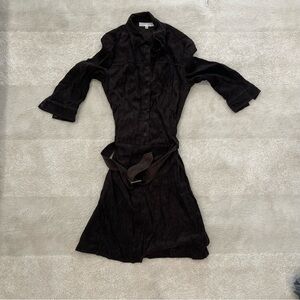 COLOUR EIGHTEEN Women's Suede Belted Dress Size 8 In Brown